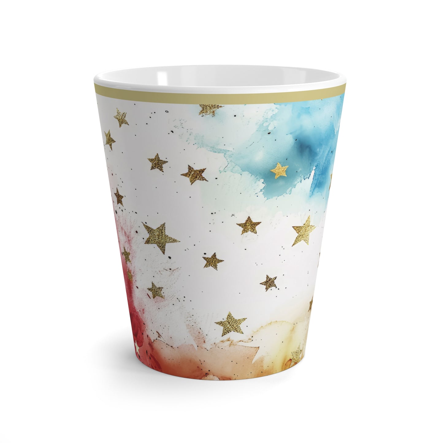 Gold Rimmed Patriotic Red White & Blue with Gold Stars Latte Mug