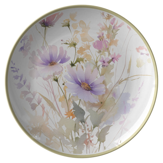 Gold Rimmed Dinner Plate - Pastel Pink and Purple Floral Wild Flower Bouquet