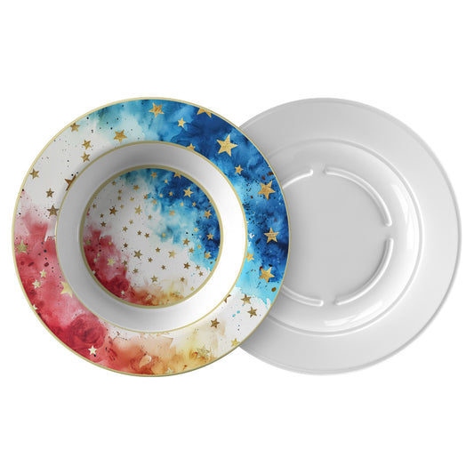 Gold Rimmed  Patriotic Red White & Blue with Gold Stars Bowl