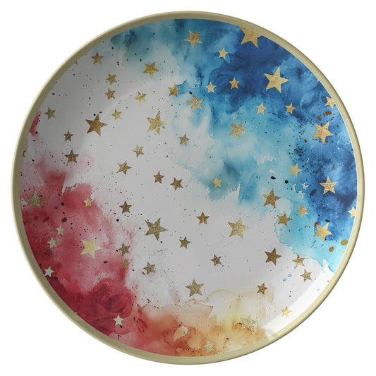 Gold Rimmed  Patriotic Red White & Blue with Gold Stars Plate