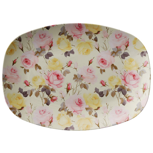 Pastel Pink and Yellow Roses Platter
