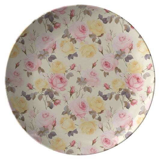 Vintage Pastel Pink and Yellow Roses Dinner Plate