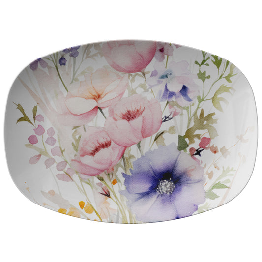 Pastel Pink, Blue, Orange & Rose Floral Wild Flower Bouquet Platter
