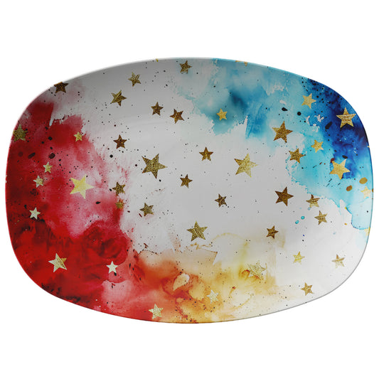 Patriotic Red White & Blue with Gold Stars Platter